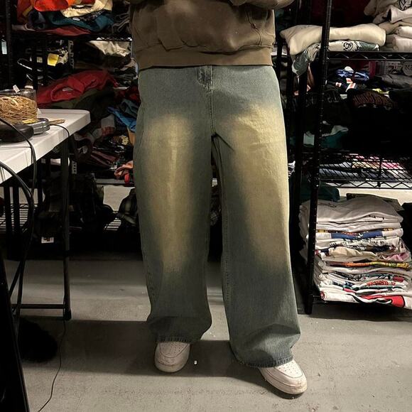 BLUE FADED WIDE LEG BAGGY DENIM 28 WAIST - Picture 2 of 8